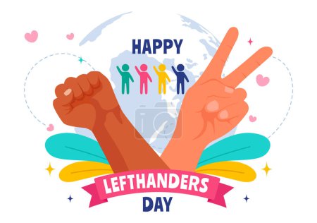 Glückliche Linkshänder feiern den Tag der Vektor-Illustration mit zunehmendem Bewusstsein für den Stolz, Linkshänder im flachen Cartoon-Hintergrund zu sein