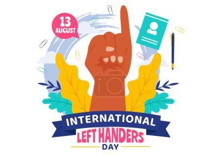 Happy Left Handers Day Celebration Illustration vectorielle avec sensibilisation à la fierté d'être laissé à gauche dans un fond de bande dessinée de style plat