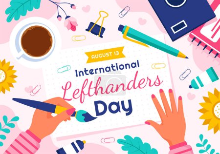 Illustration for Happy Left Handers Day Celebration Vector Illustration with Raising Awareness of Pride in Being Left Handed in Flat Style Cartoon Background - Royalty Free Image