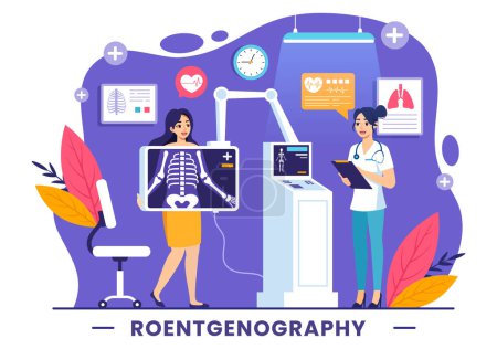 Roentgenography Vector Illustration with Fluorography Body Checkup Procedure, X-ray Scanning or Roentgen in Health Care in a Flat Cartoon Background