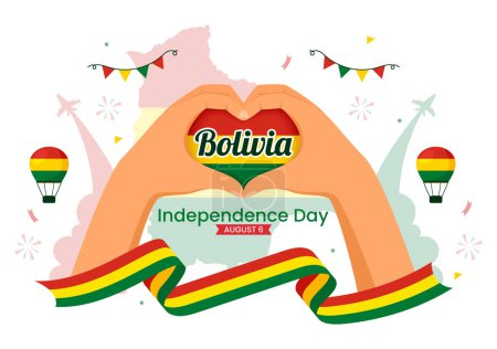 Bolivia Independence Day Vector Illustration on August 6 with Waving Flag and Ribbon in a Festive National Holiday Flat Cartoon Background