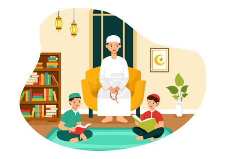 Illustration for Islamic Social Center Vector Illustration Featuring Mosques, Educational Institutions for Islamic Studies and Development in flat Cartoon Background - Royalty Free Image