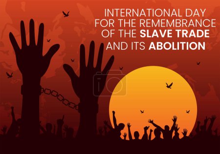 Vektorillustration zum Internationalen Tag der Erinnerung an den Sklavenhandel und seine Abschaffung, mit Handschellen und Taube im Hintergrund