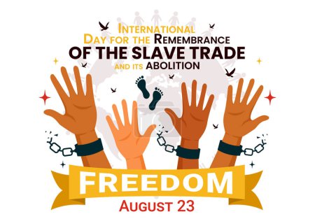 Ilustración vectorial para el Día Internacional de la Memoria de la Trata de Esclavos y su Abolición, con una Esposada y una Paloma en el Fondo