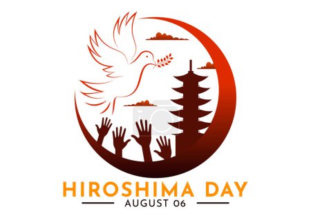 Vektorillustration zum Hiroshima-Tag am 6. August mit Friedenstaube und Hintergrund einer Atomexplosion im flachen Cartoon-Design