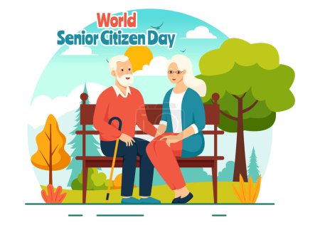World Senior Citizen Day Vector Illustration on August 21st to respect and Honor the Contributions of Older People, set against a Flat Background