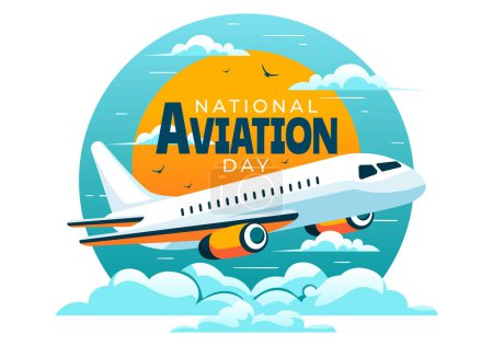 Vektorillustration zum Nationalen Tag der Luftfahrt mit Flugzeug und himmelblauem Hintergrund zum ersten erfolgreichen Flugzeug und zur Feier des kontrollierten Fluges
