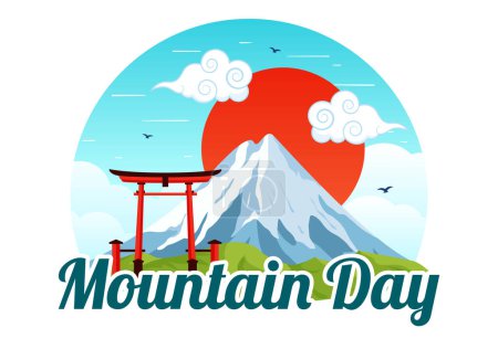 Mountain Day in Japan Vector Illustration on August 11 featuring Mount Fuji and Sakura Flower Background in a Flat Cartoon Style Design