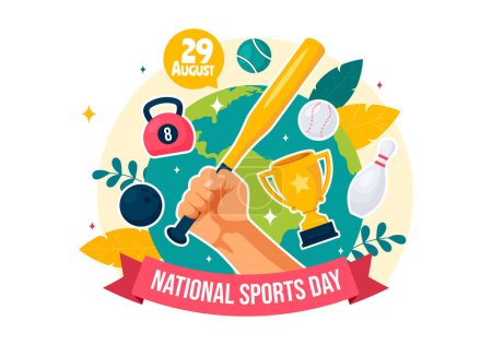 Illustration for National Sports Day Vector Illustration featuring Athletes from Various Sports and Equipment in a Flat Style Cartoon Background - Royalty Free Image