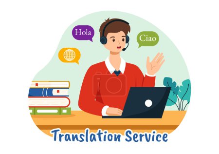Translator Service Vector Illustration with Language Translation for Various Countries and Multilanguage Using Dictionary in a Flat Cartoon Background