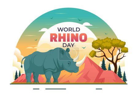 Ilustración de Día Mundial del Rhino Ilustración vectorial el 22 de septiembre para los amantes y defensores de Rhinos o defensores de la protección animal en un fondo plano de dibujos animados - Imagen libre de derechos