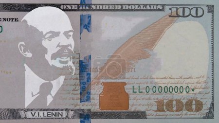 Téléchargez les photos : Un nouveau billet de cent dollars américain avec un portrait de V. I. Lenin au lieu de Benjamin Franklin. - en image libre de droit