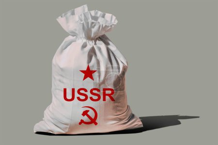 Téléchargez les photos : Sac blanc avec l'inscription URSS. Étoile rouge, marteau et faucille. - en image libre de droit