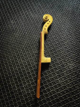 Raw Scroll of violin made from wood put on background.acoustic instrument part.