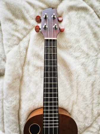 Photo for Ukulele parts.there are headstock,tuning pegs,nut,neck,frets and string.show detail of Hawaiian acoustic instrument - Royalty Free Image
