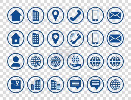 Ilustración de Round Blue Contact Info Icon Set for Location Pin, Phone, Web and Cellphone, Person and Email Icons. - Imagen libre de derechos