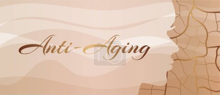 Illustration for Anti-Aging Background Illustration with Woman's Face and Abstract Skin Texture - Royalty Free Image