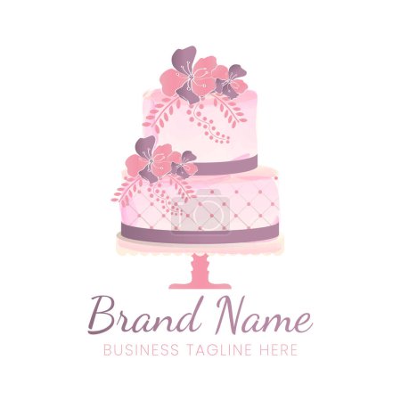 Illustration for Elegant Pink Cake Logo Design with Flowers - Royalty Free Image