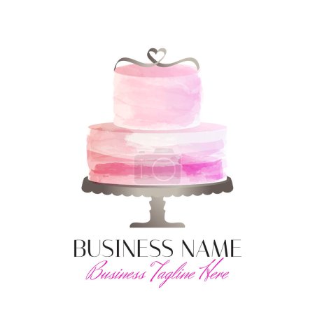 Illustration for Pink Cake Logo Design with Heart - Royalty Free Image