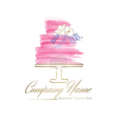 Illustration for Cake Bakery Logo Design in Watercolor Style - Royalty Free Image