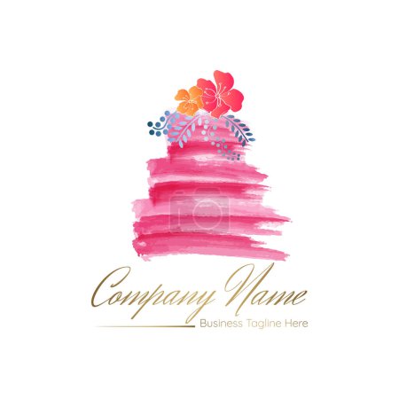 Illustration for Abstract Cake Bakery Logo Design in Watercolor Brush Style - Royalty Free Image