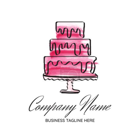 Illustration for Abstract Cake Bakery Logo Design with Brush Strokes and Doodle Sketch Style - Royalty Free Image