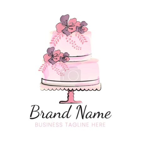 Illustration for Pink Cake Logo Design with Flowers - Royalty Free Image