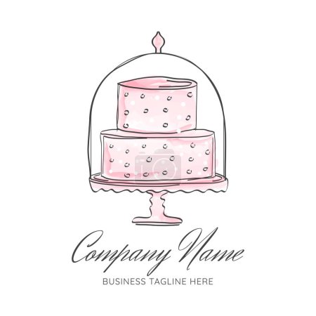 Illustration for Cute Pink Watercolor Draft Style Cake Logo Design for Bakery - Royalty Free Image