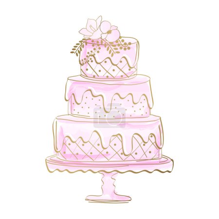 Illustration for Pink Watercolor Cake Illustration - Royalty Free Image
