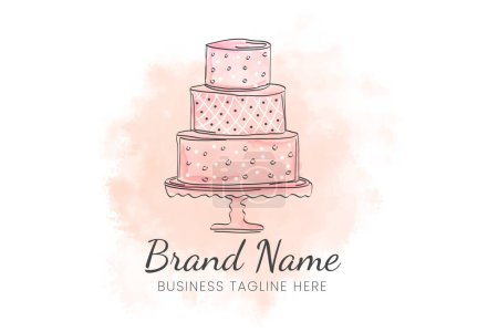 Illustration for Peach Color Watercolor Draft Style Cake Logo Design - Royalty Free Image