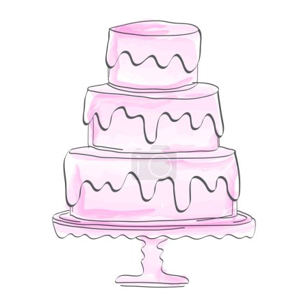Illustration for Pink Watercolor Cake Illustration in Sketch or Draft Style - Royalty Free Image
