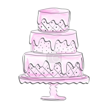 Illustration for Pink Watercolor Cake Illustration in Sketch or Draft Style - Royalty Free Image