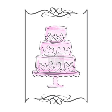 Illustration for Pink Watercolor Cake Illustration in Victorian Sketch Style - Royalty Free Image