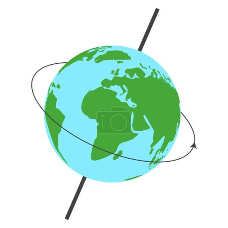 Ilustración aislada del eje de la Tierra con rotación del globo terráqueo 
