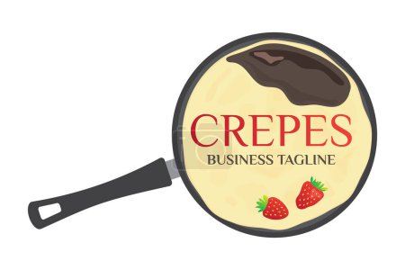 Crepes or Pancakes in Crepe Pan Logo with Strawberries
