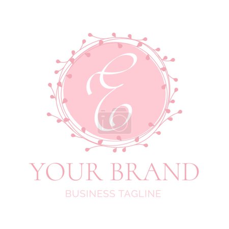 E Letter Pink Round Floral Logo