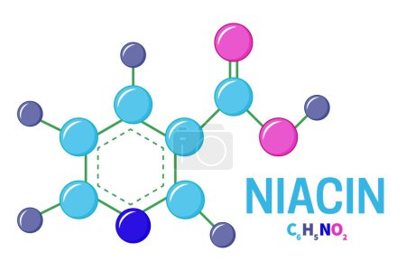 Ilustración de Ilustración brillante de la fórmula de la estructura de la molécula de la niacina de la vitamina B3 - Imagen libre de derechos