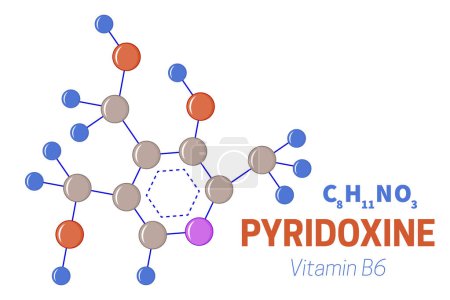 Ilustración de la molécula de la vitamina B6 de Pyridoxine