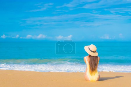 Photo for Portrait beautiful young asian woman relax smile leisure around outdoor tropical sea beach ocean in travel vacation - Royalty Free Image