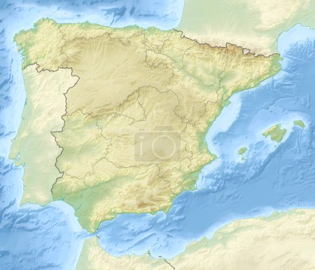 Highly detail relief topographical map of Spain within the Iberian Peninsula (Iberia)