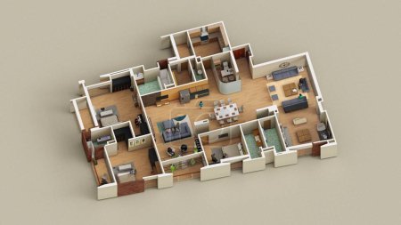 Foto de Apartamento de 3 dormitorios Diseño de interiores vista axonométrica - Imagen libre de derechos