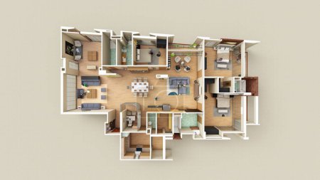 Photo for 3 bedroom luxury apartment axonometric 3d rendering - Royalty Free Image