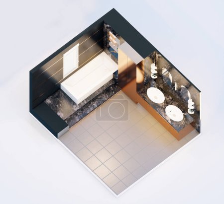 Photo for Dark themed isometric toilet interior 3d rendering - Royalty Free Image