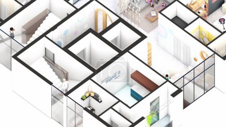 Photo for Isometric Blow up of an apartment interior showing vertical circulations and family spaces - Royalty Free Image
