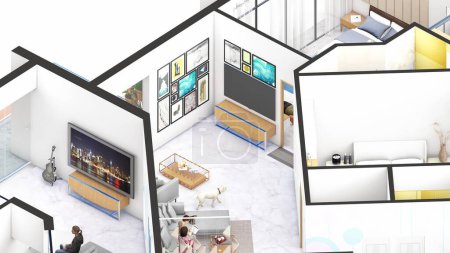 Photo for Isometric Blow up of an apartment interior showing family spaces - Royalty Free Image