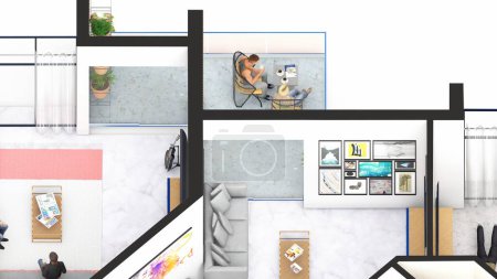 Photo for Isometric Blow up of an apartment interior showing family spaces and terrace - Royalty Free Image