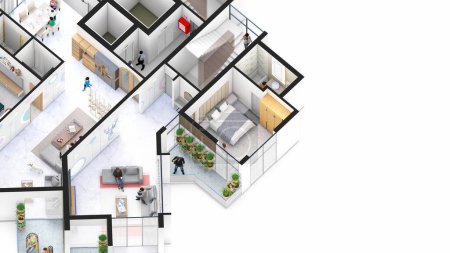 Photo for Isometric interior of an apartment showing circulations people having copy space - Royalty Free Image