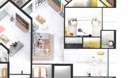 Photo for Isometric Blow up of an apartment interior showing living room bedroom and dining - Royalty Free Image