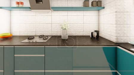 Foto de Gabinetes de cocina interior realista cerca de visualización - Imagen libre de derechos