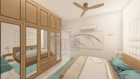 Photo for Realistic well furnished 3d rendering of a bedroom - Royalty Free Image